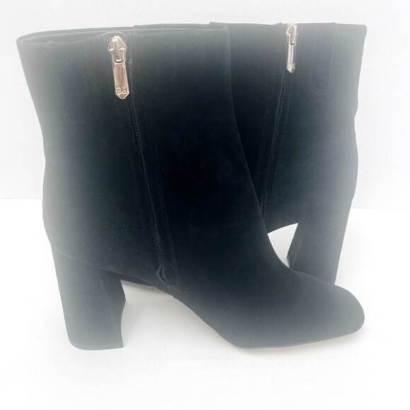 SAM EDELMAN Codie Black Leather Side Zipper Square Toe Heeled Booties Size 10.5 - Picture 7 of 11